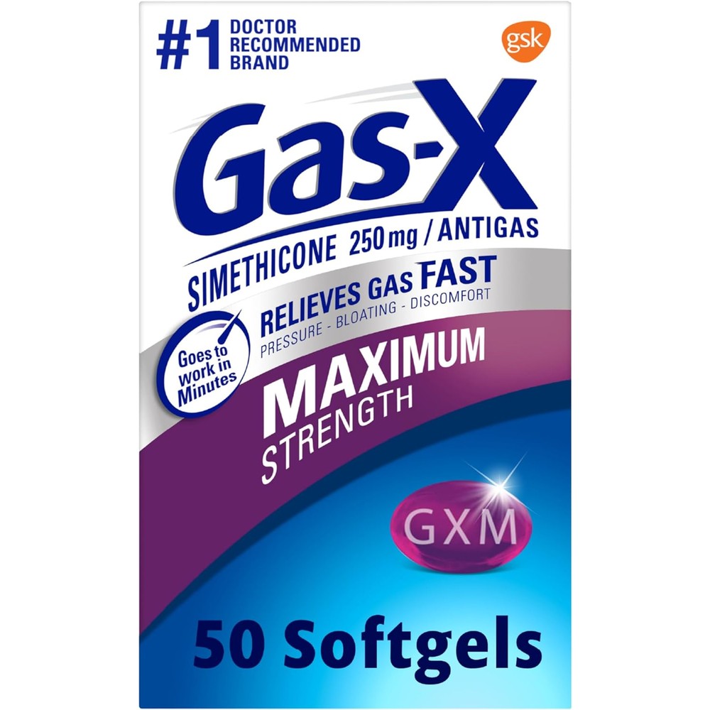 Gas-X Maximum Strength gas relief softgels front view packaging for bloating relief