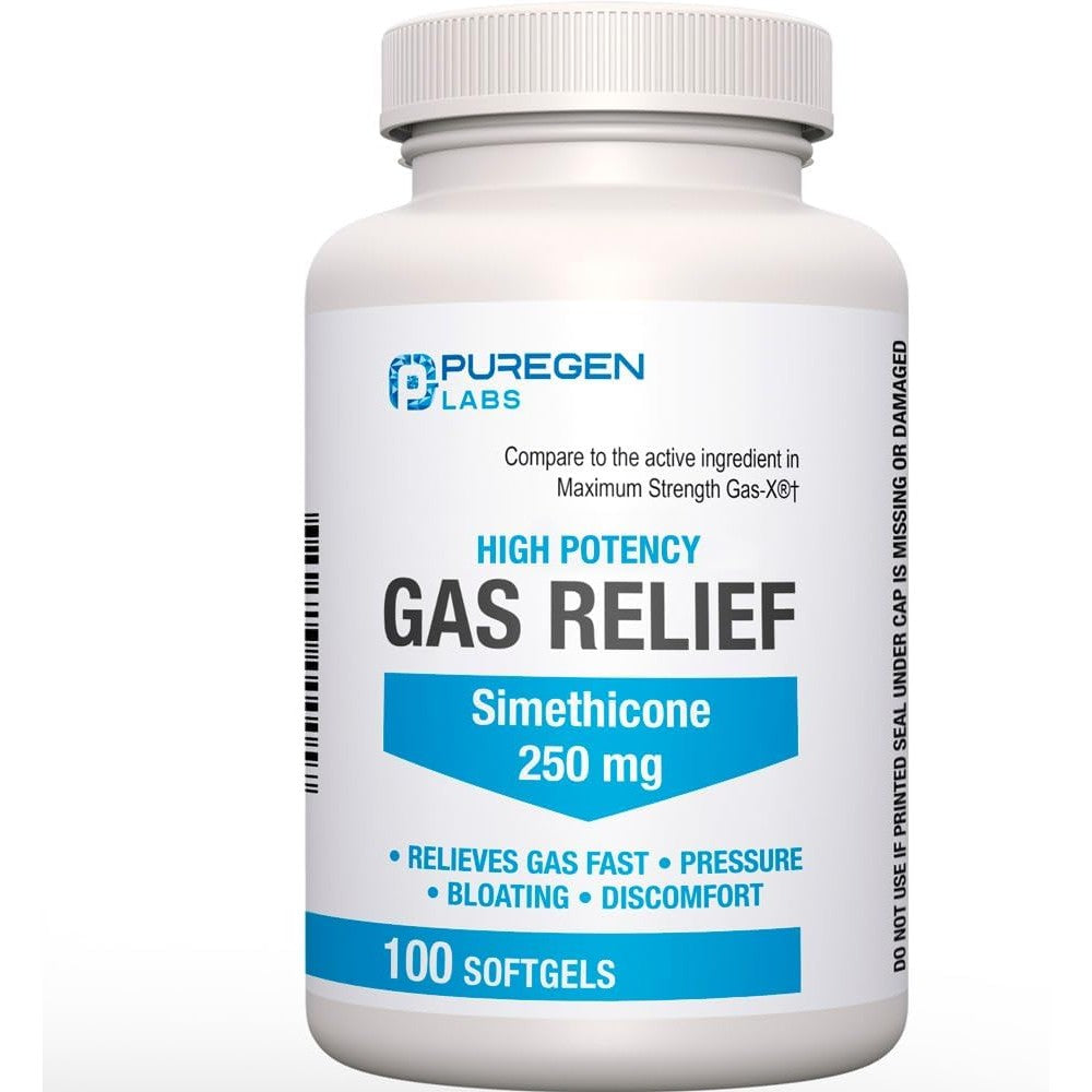 Puregen Labs Maximum Strength Gas Relief 250 mg bottle front view