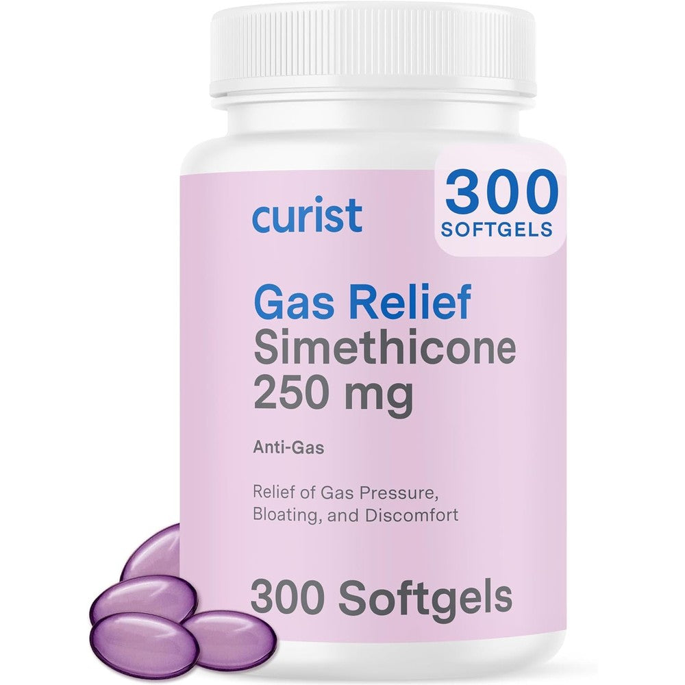 Curist Gas Relief Simethicone 250 mg Softgels front bottle view for fast bloating relief