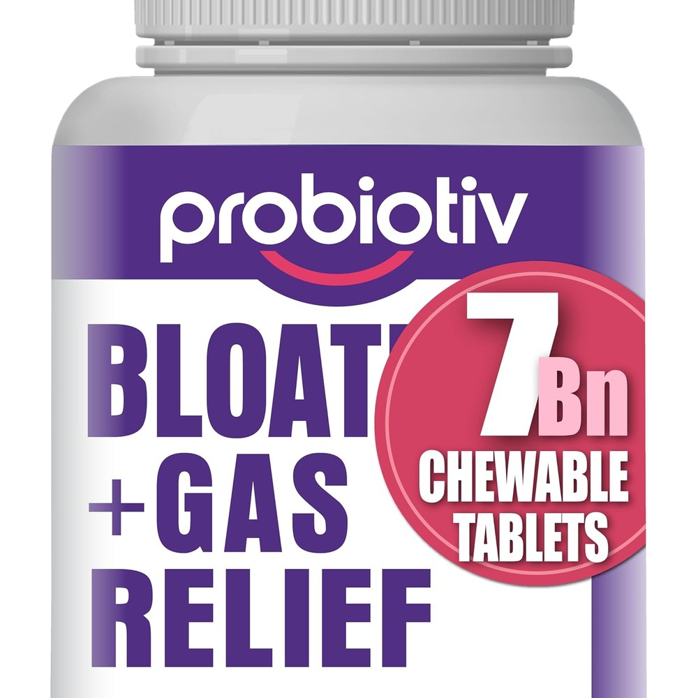 Probiotiv gas and bloating support chewable tablets front view packaging for gut health.