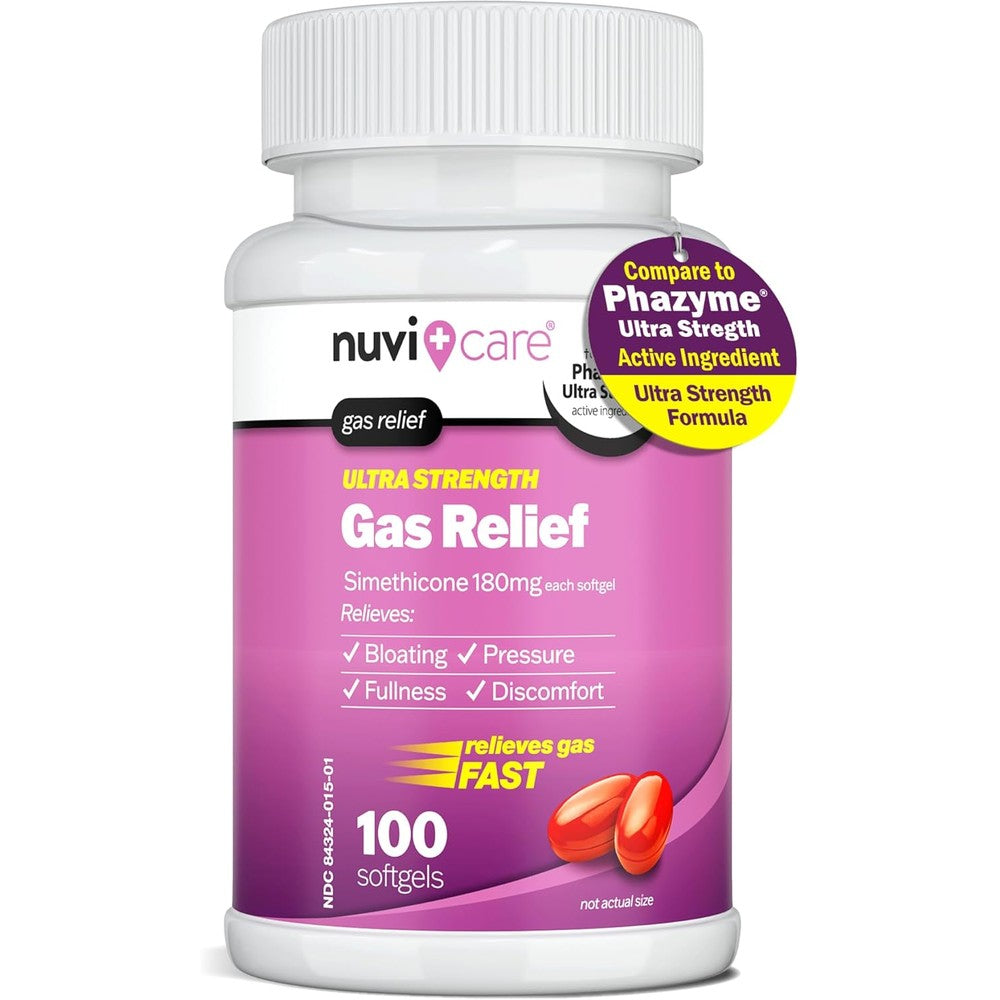 NUVICARE Ultra Strength Gas Relief 100 softgels bottle front view