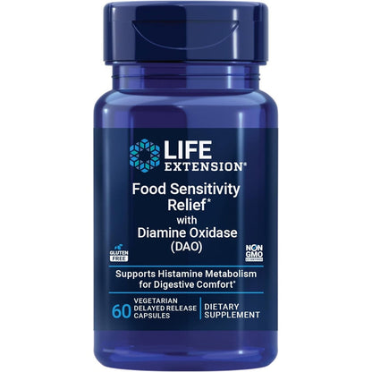 Life Extension Food Sensitivity Relief DAO enzyme 60 capsules bottle