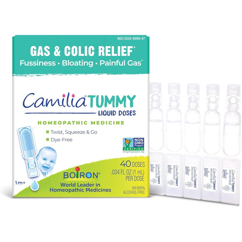 Boiron Camilia Tummy Drops 40 Count front view packaging for infant gas relief