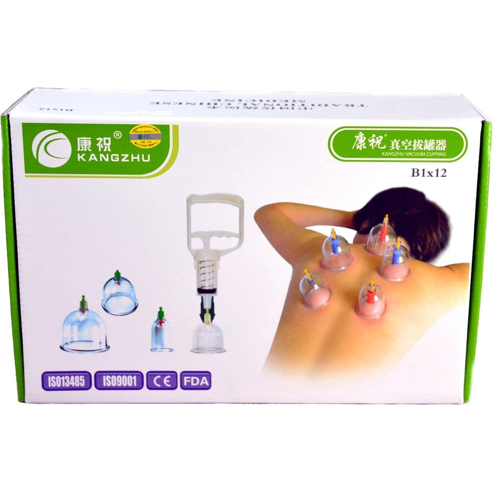 Kangzhu 12-Cup Biomagnetic Chinese Cupping Therapy Set front view for muscle recovery.