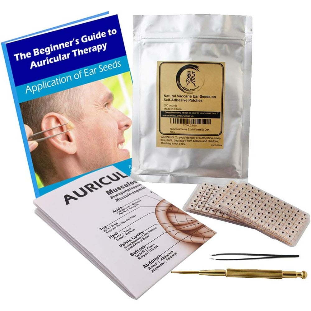 Dragon Acupuncture Multi-Condition Ear Seeds Kit front view showing 600 count packaging.