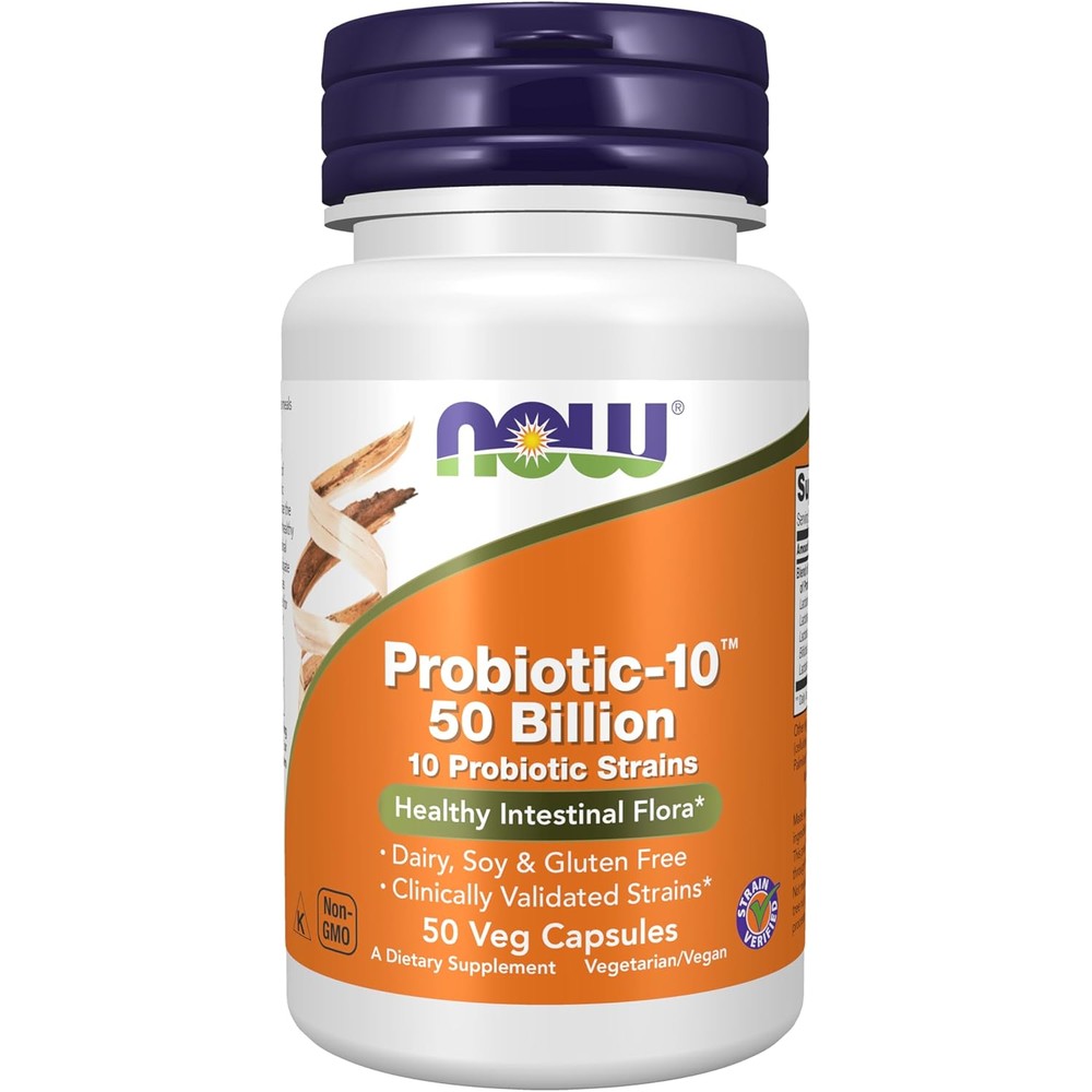 Now Foods Probiotic 10 Fifty Billion front view supplement bottle packaging