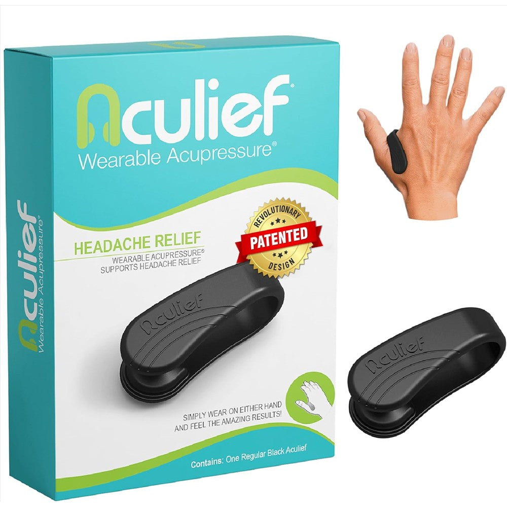 Aculief wearable acupressure hand clip front view for headache relief