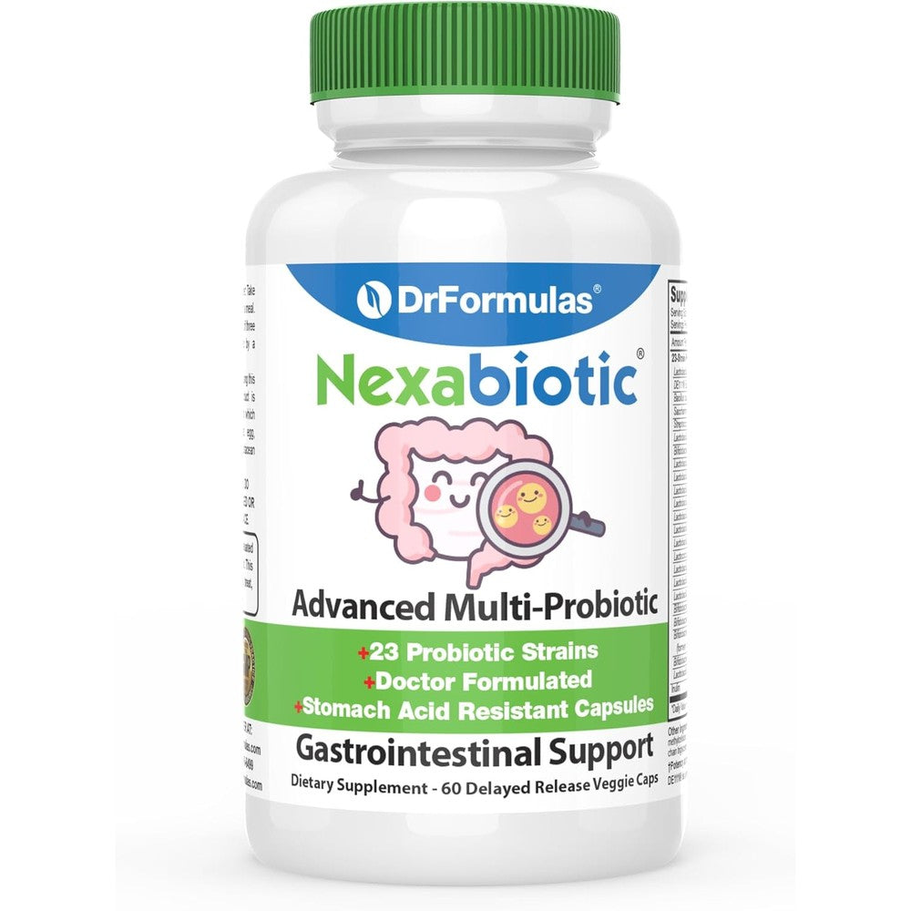 DrFormulas Nexabiotic Advanced Multi Probiotic 60 Capsules front view bottle for authentic digestive health support