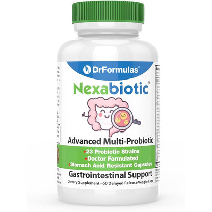 DrFormulas Nexabiotic Advanced Multi Probiotic 60 Capsules front view bottle for authentic digestive health support