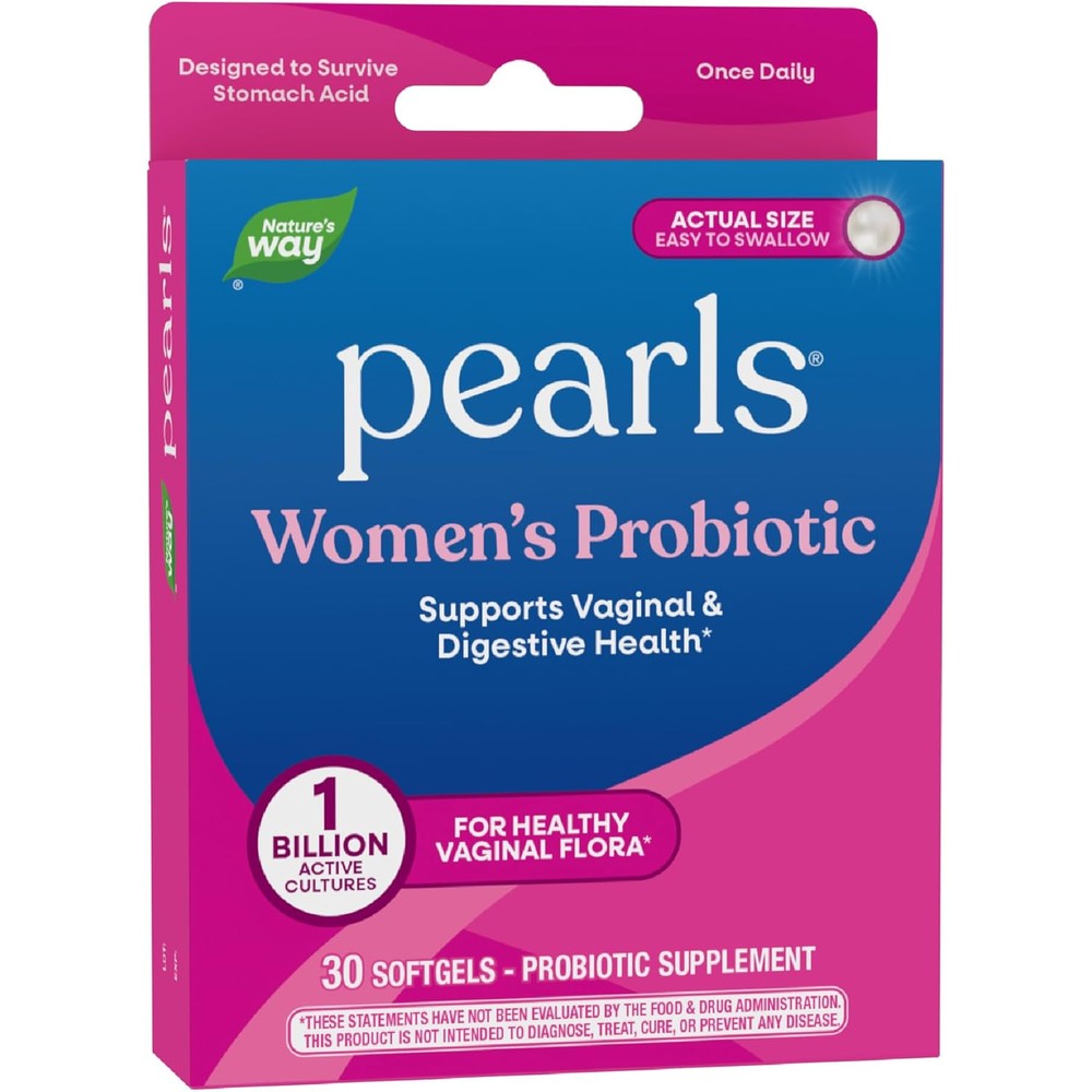 Nature's Way Women's Probiotic Pearls front packaging showing 30 softgels for daily feminine health.