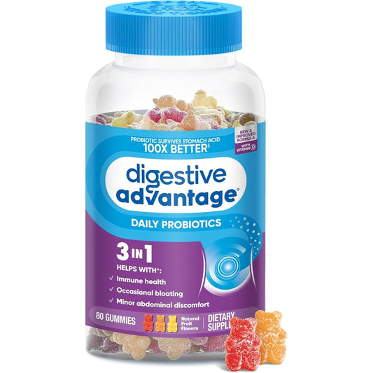 Digestive Advantage Daily Probiotic Gummies 80 count front view packaging for gut health support.