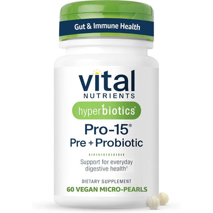 Hyperbiotics Vital Nutrients Pro-15 Probiotics 60 tablets front packaging bottle view