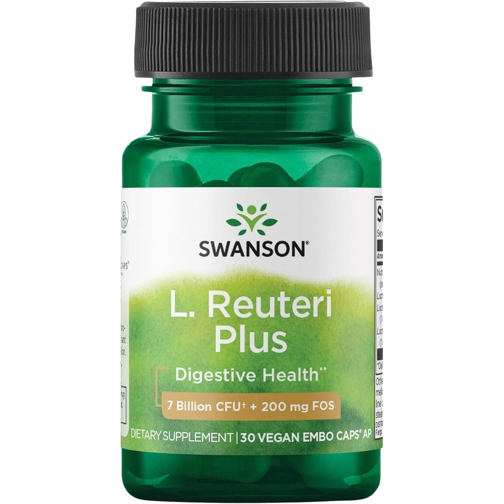 Swanson Probiotic L. Reuteri Plus 30 capsules front view showing the product label.