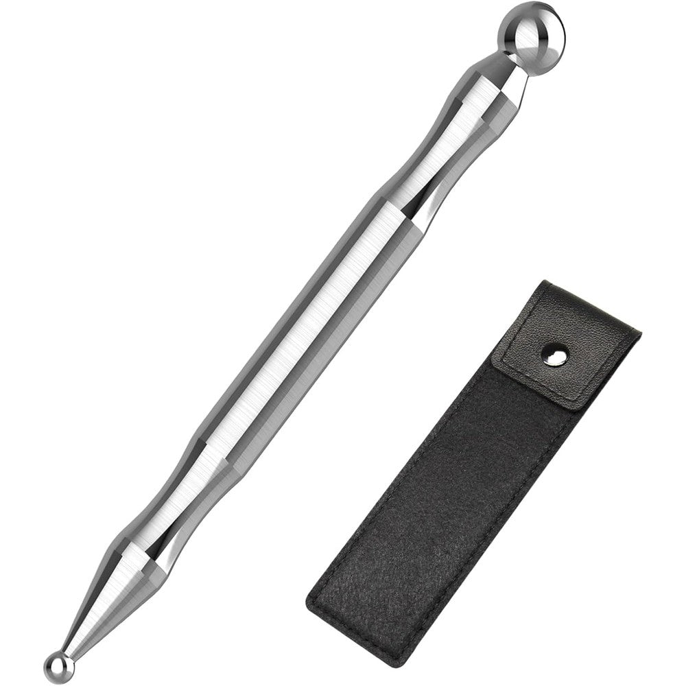 Melonsun Manual Acupuncture Pen front view stainless steel massage tool.