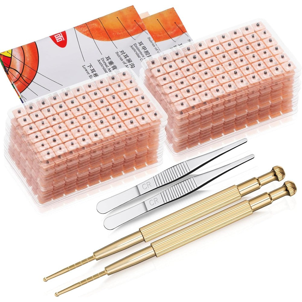 Honoson 1200 pieces magnetic acupressure ear beads kit front view with storage box