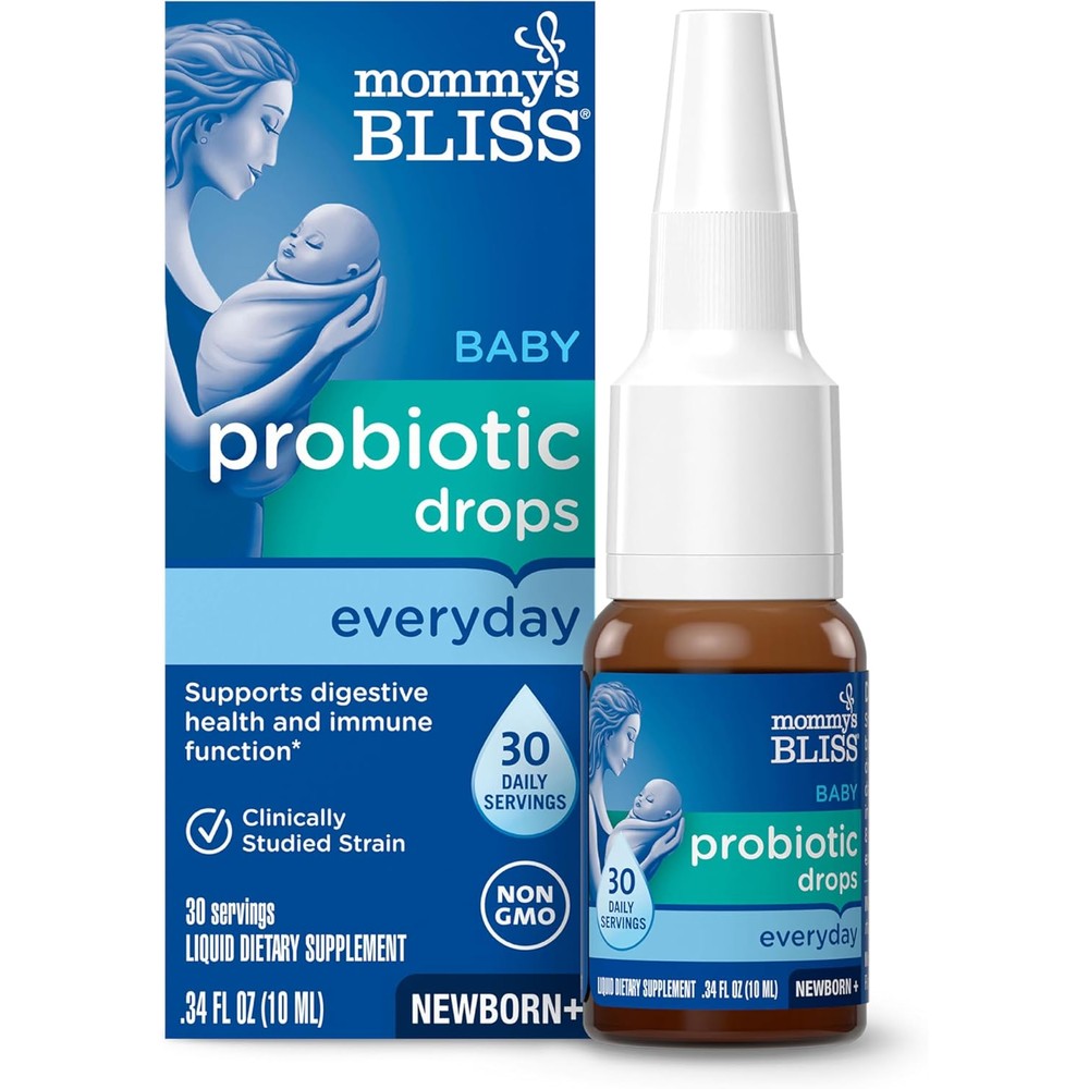Mommy's Bliss Baby Probiotic Drops front view packaging for infant digestive health.