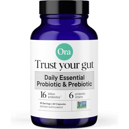 Ora Organic Trust Your Gut daily probiotic capsules front view for digestive wellness.