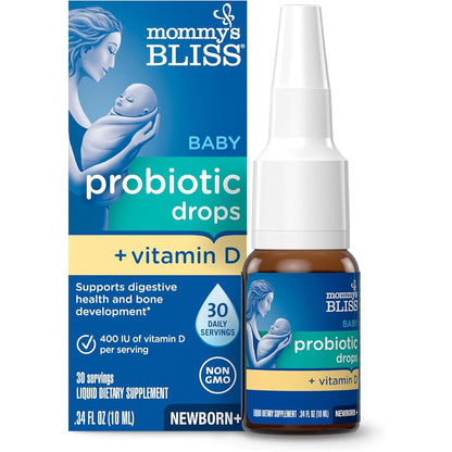 Mommy's Bliss Baby Probiotic Vitamin D Dropper front view packaging