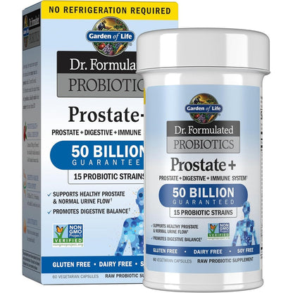 Garden of Life Dr. Formulated Probiotics Prostate Plus front view bottle for men's urinary health.