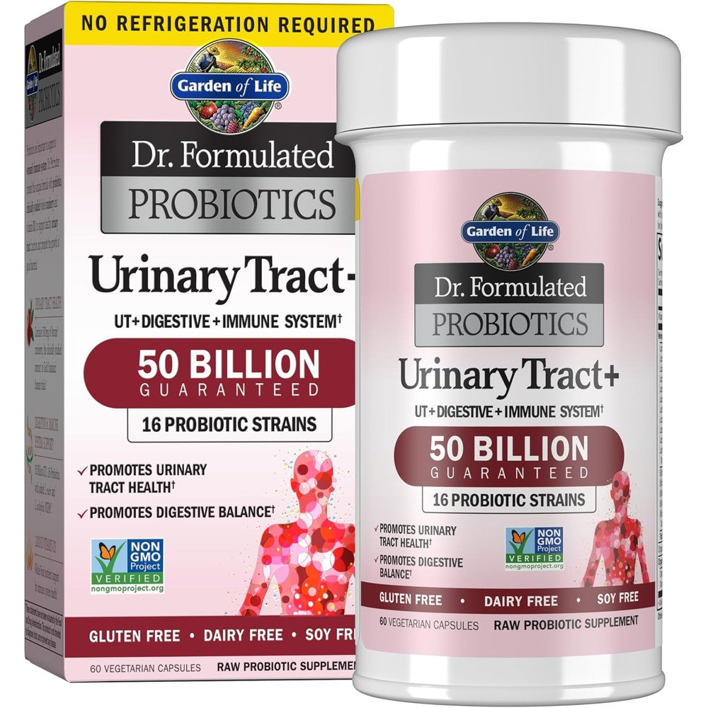 Garden of Life Dr. Formulated Probiotics Urinary Tract Plus front view bottle for natural urinary care.