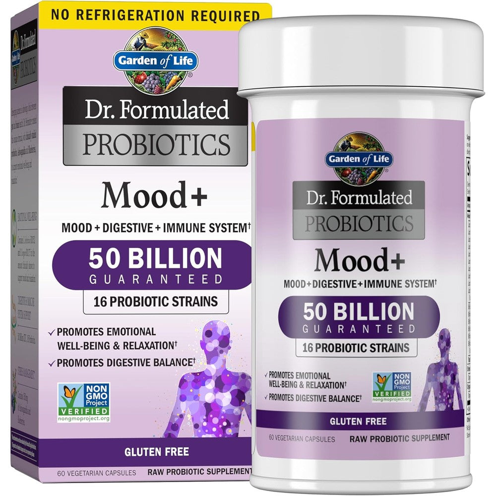 Garden of Life Dr Formulated Probiotics Mood Plus 60 capsules front bottle view for emotional well-being