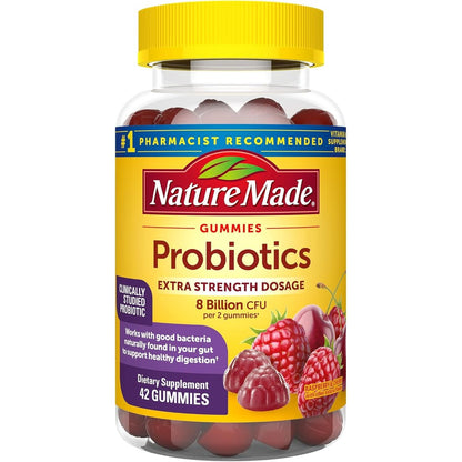 Nature Made Ultra Strength Digestive Probiotics Gummies front view bottle for adult gut health.