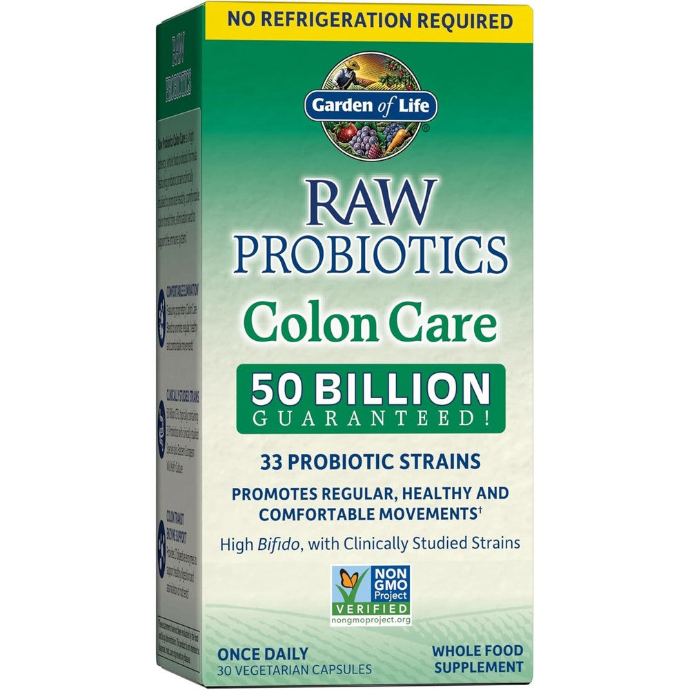 Garden of Life Raw Probiotics Colon Care 30 capsules front view bottle packaging for gut wellness