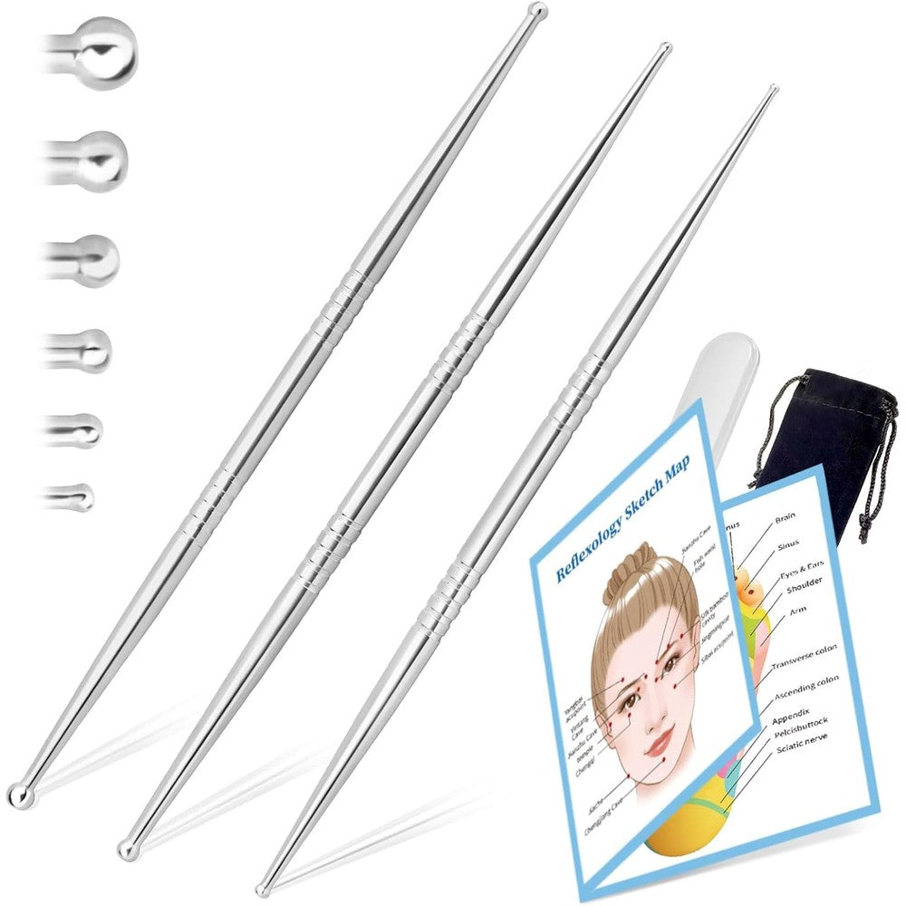 Ideayard Facial Reflexology Massage Tool 3 piece set front view for acupressure.