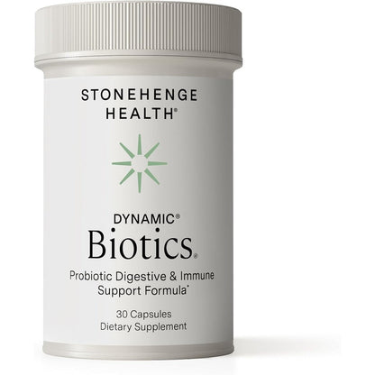 Stonehenge Health Dynamic Biotics front view bottle of imported USA probiotics for gut health