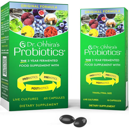 Essential Formulas Dr. Ohhiras Probiotics Original Formula front view package showing authentic gut health supplements.