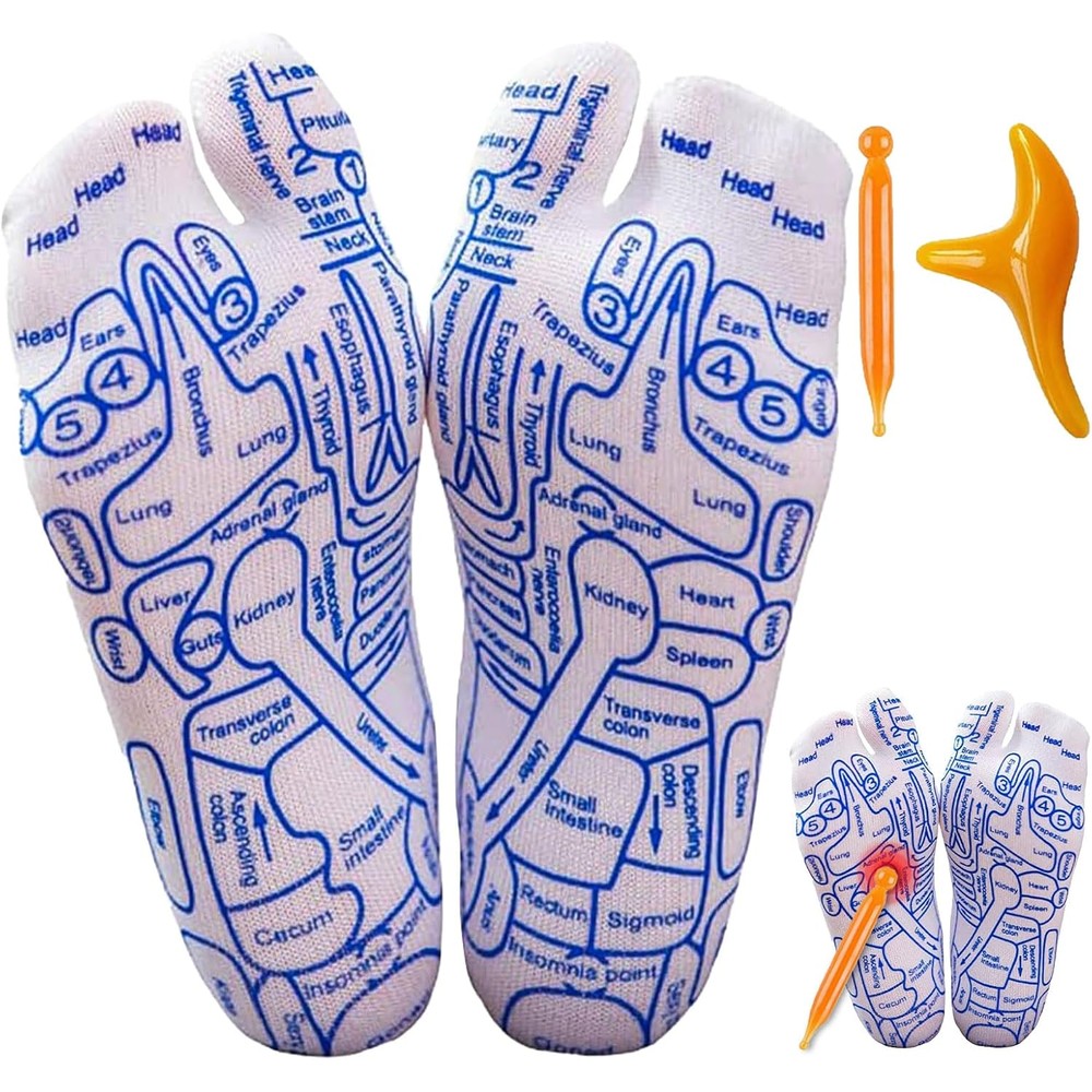 Generic Reflexology Socks with massage tools front view showing foot map.
