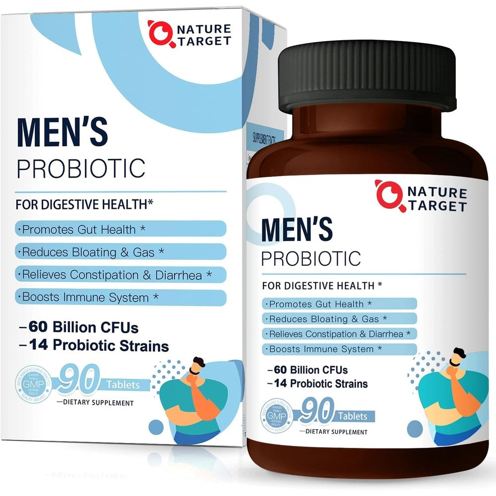 Nature Target Probiotics for Men Care ninety tablets front view premium gut health supplement