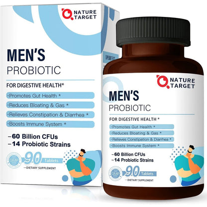 Nature Target Probiotics for Men Care ninety tablets front view premium gut health supplement