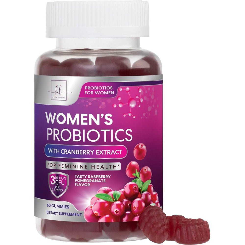 Hello Lovely Probiotics for Women Gummies front view bottle showcasing cranberry pH balance formula