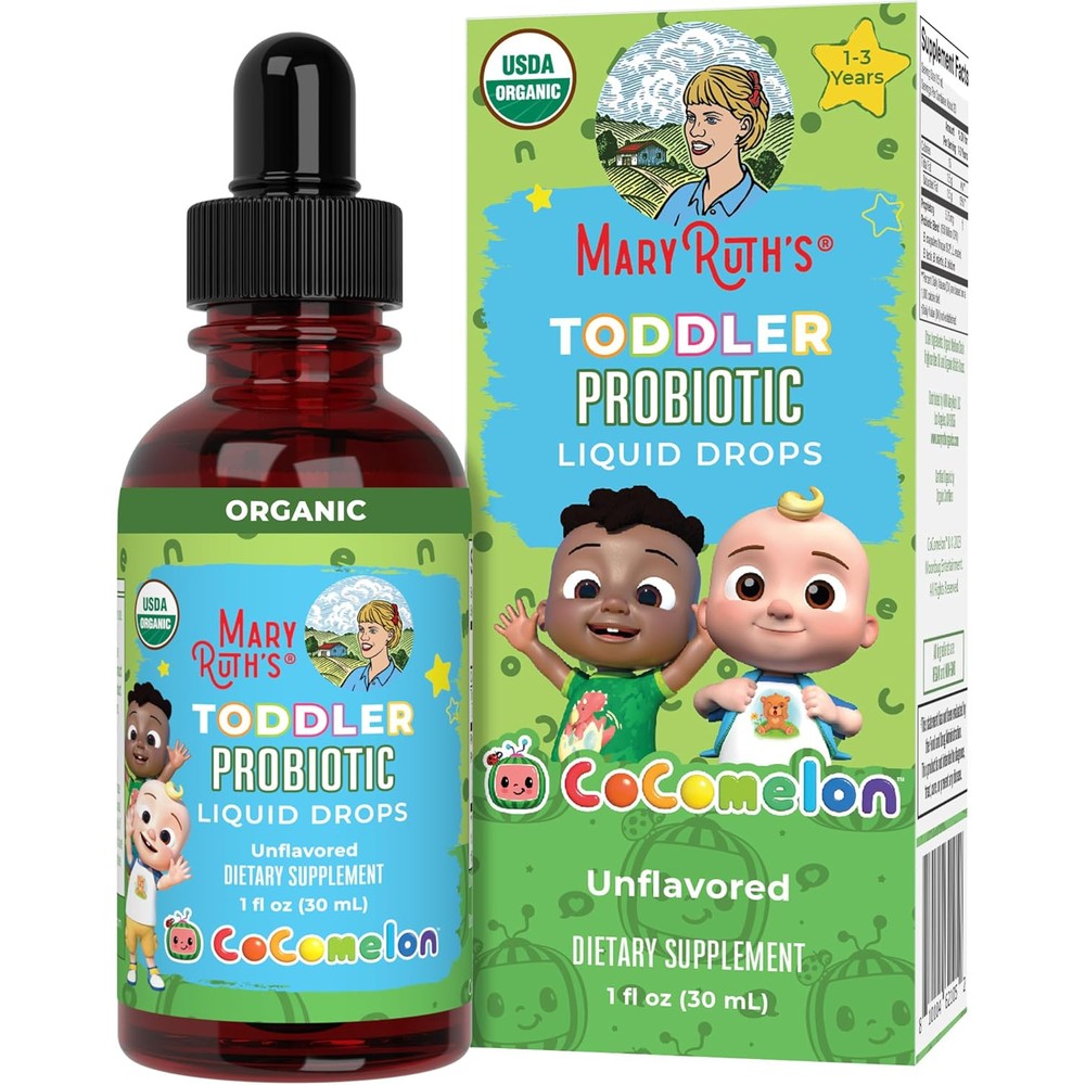 MaryRuth Organics CoComelon Toddler Probiotic Liquid Drops front view for premium toddler gut wellness