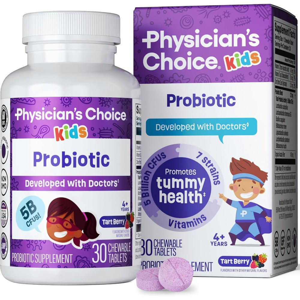 Physician's Choice Probiotics for Kids front view bottle showing 30 chewable tablets