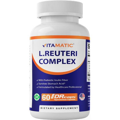 Vitamatic Lactobacillus Reuteri Complex 60 capsules front view packaging showing 22 billion CFU strength
