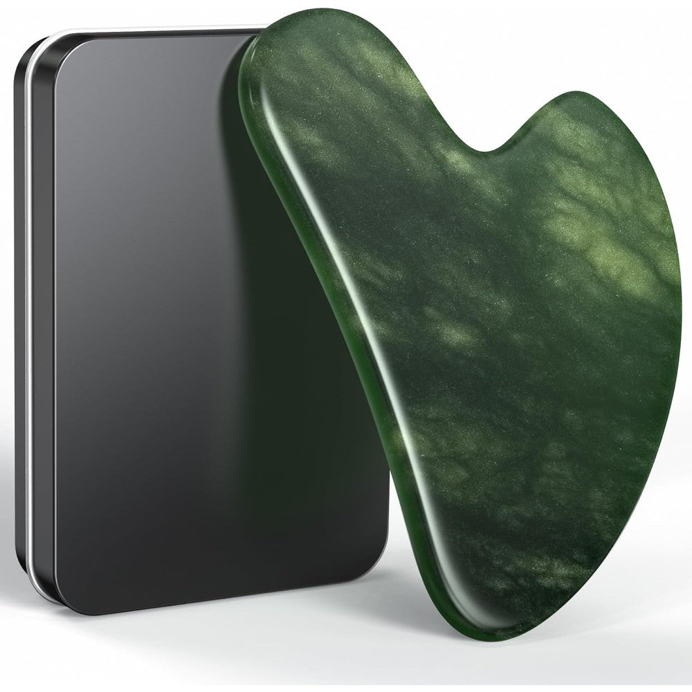 Tophld Natural Jade Gua Sha tool front view for facial massage.