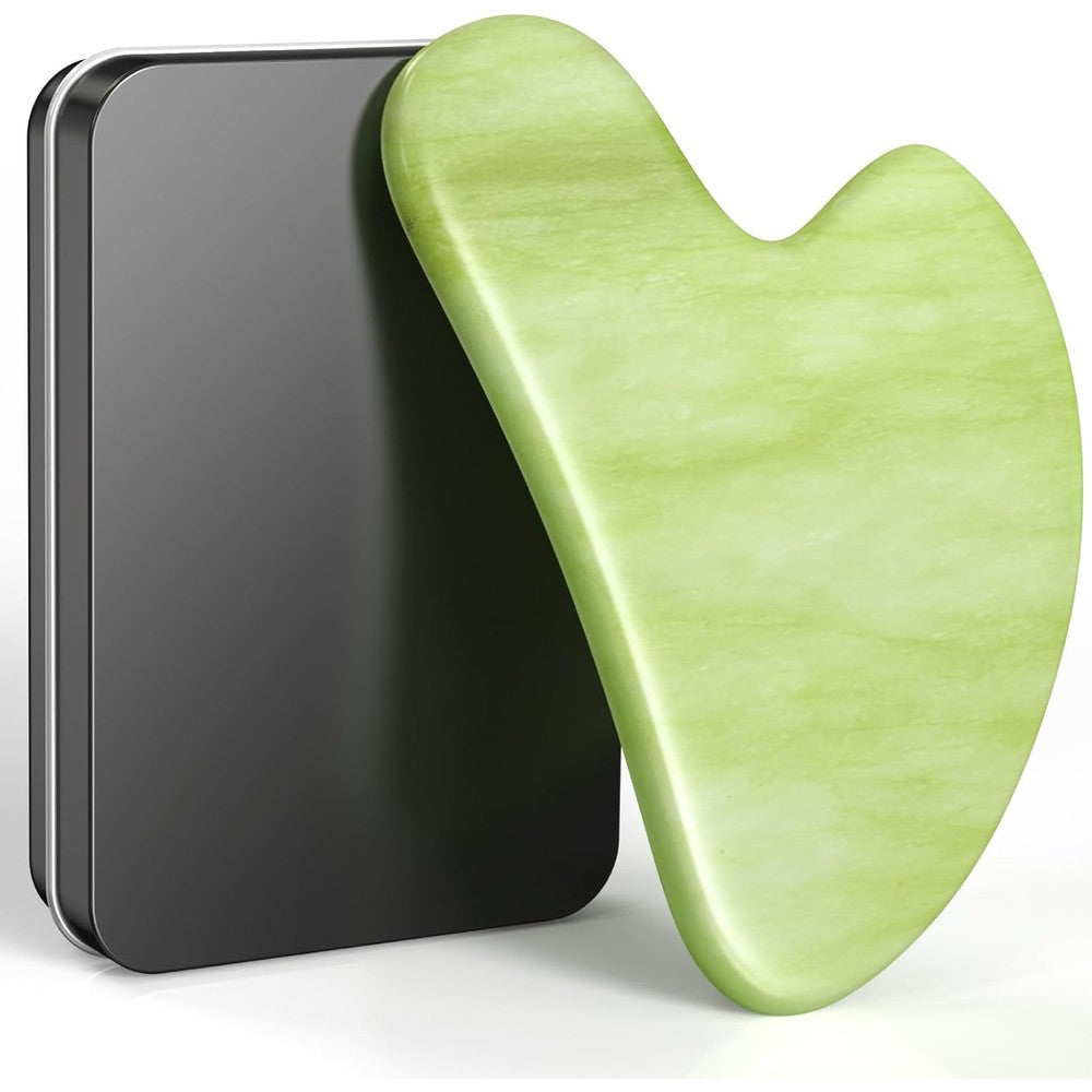 Tophld Natural Jade Stone Gua Sha tool front view for facial massage.