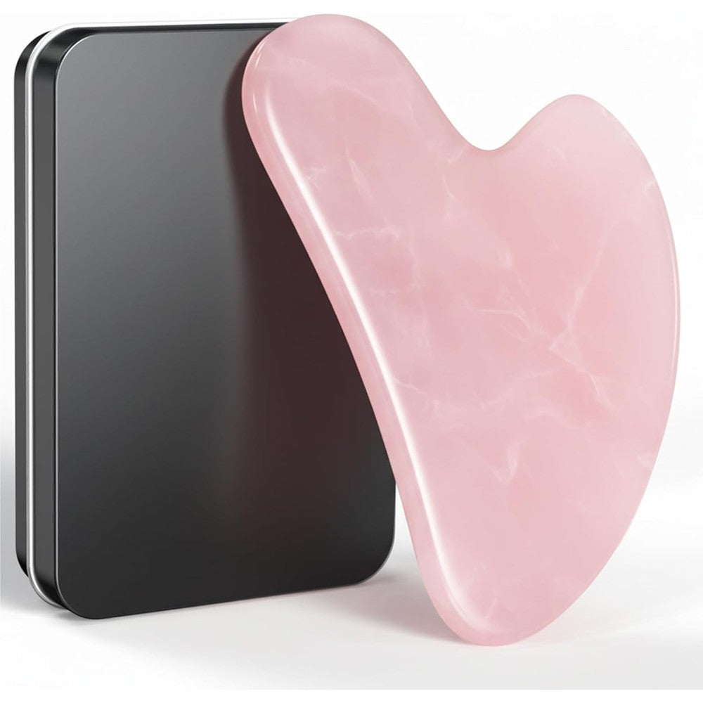 Tophld Gua Sha Facial Tool front view in pink rose quartz