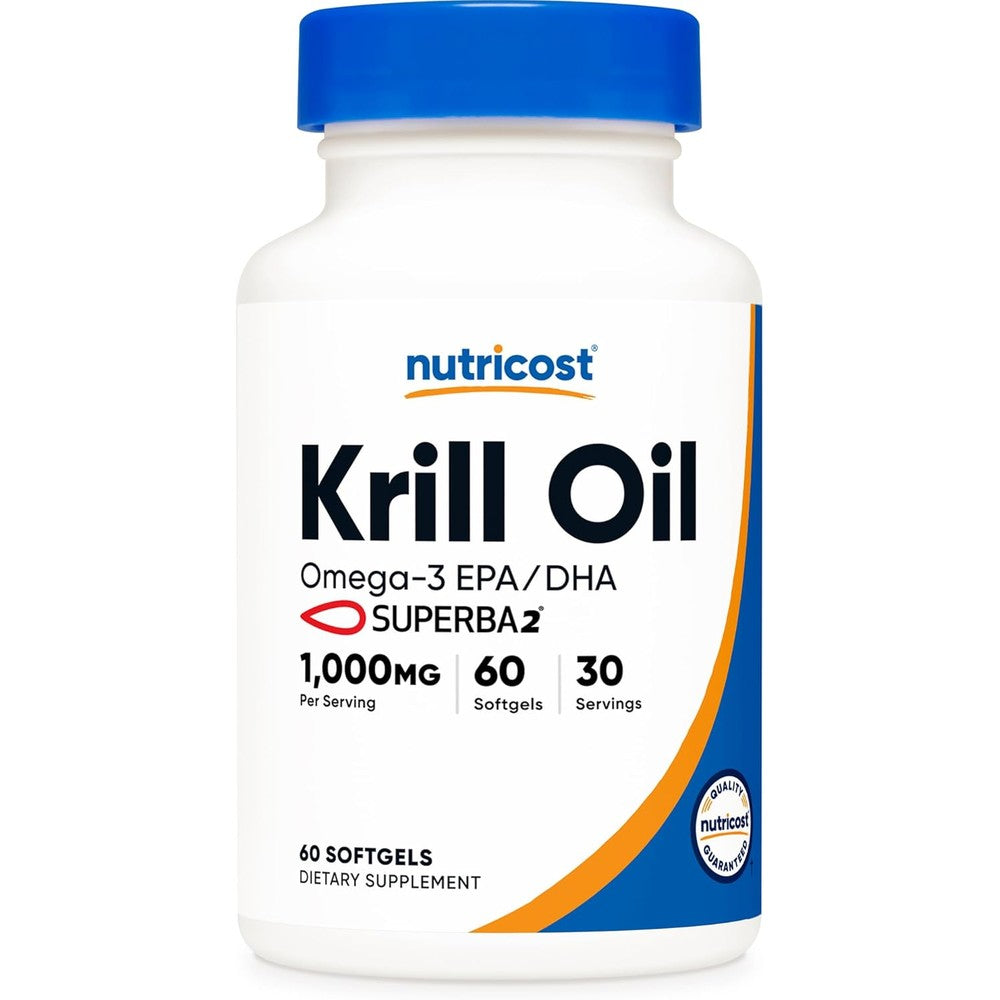 Nutricost Krill Oil 1000mg 60 softgels bottle front view