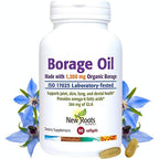 New Roots Herbal Borage Oil Supplement front view of bottle packaging