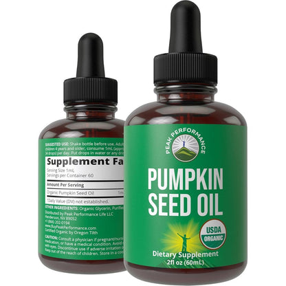 Peak Performance organic pumpkin seed oil liquid drops bottle front view