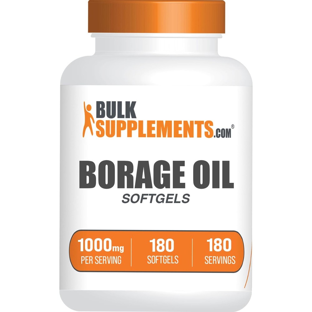 BulkSupplements Borage Oil 1000mg softgels front view of bottle