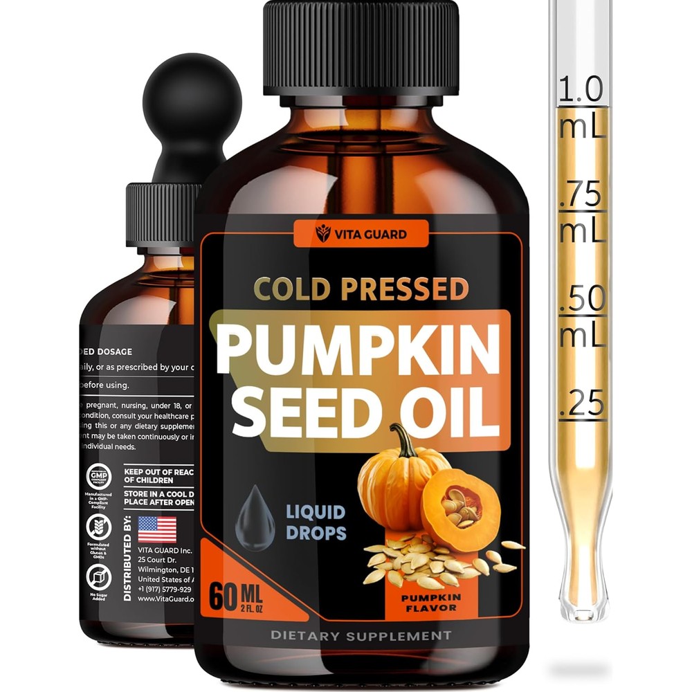 Vita Guard Cold Pressed Pumpkin Seed Oil Liquid Drops bottle front view