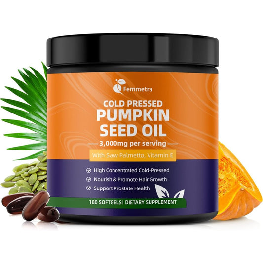 Femmetra Pumpkin Seed Oil with Saw Palmetto front bottle view