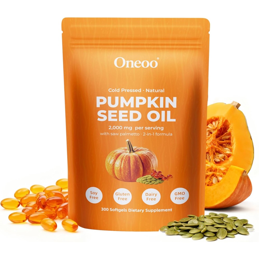 Oneoo Pumpkin Seed Oil with Saw Palmetto 300 softgels front view