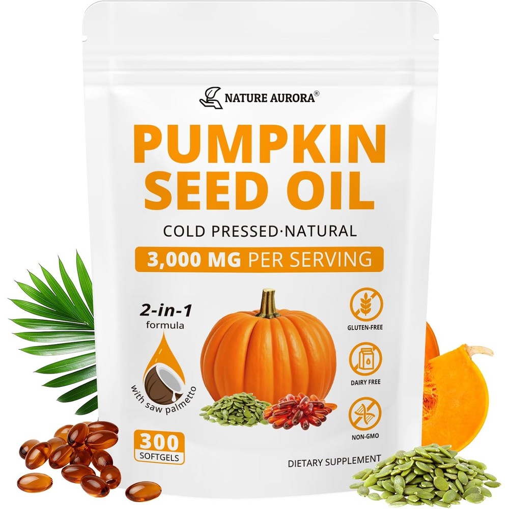 Nature Aurora pumpkin seed oil and saw palmetto softgels front view bottle