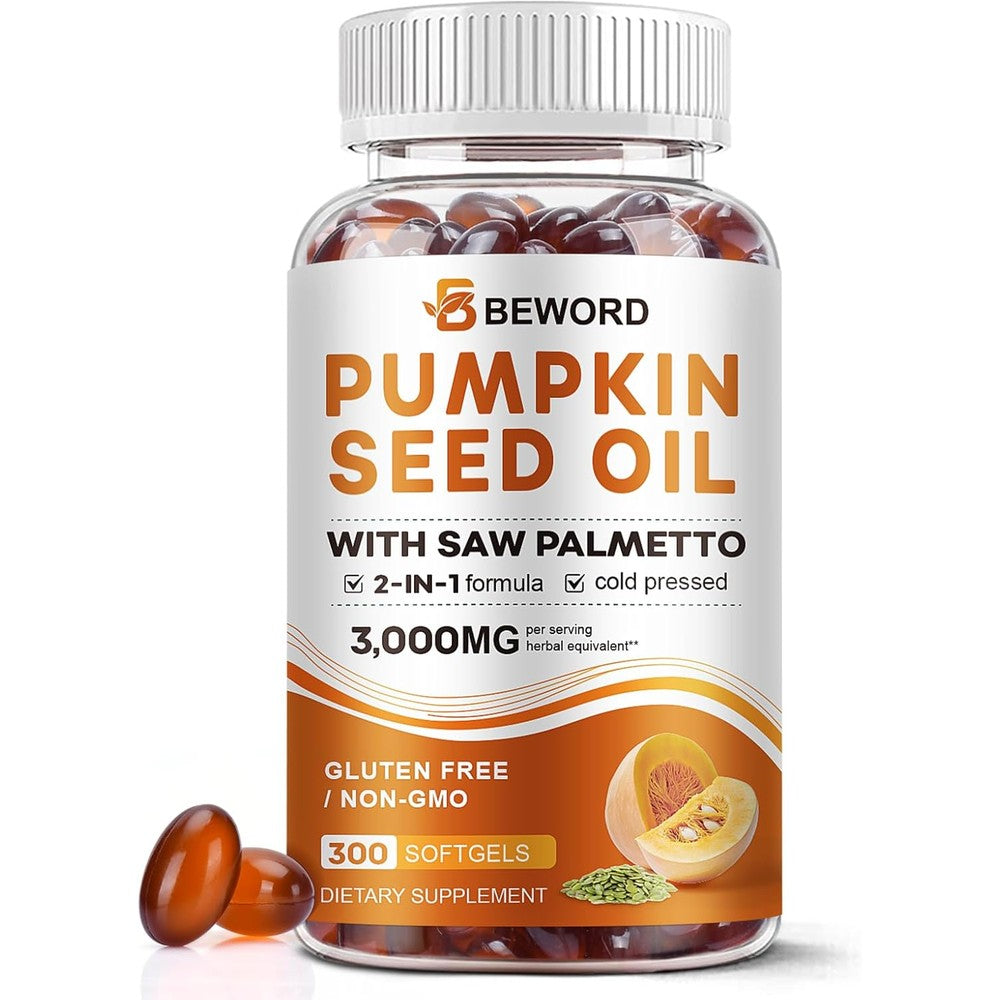 Beword Pumpkin Seed Oil With Saw Palmetto Capsules front view bottle