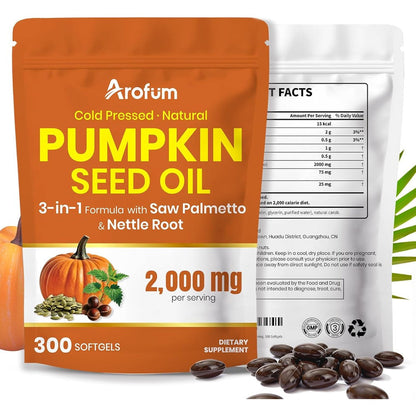Arofum Pumpkin Seed Oil and Saw Palmetto 300 softgels bottle front view